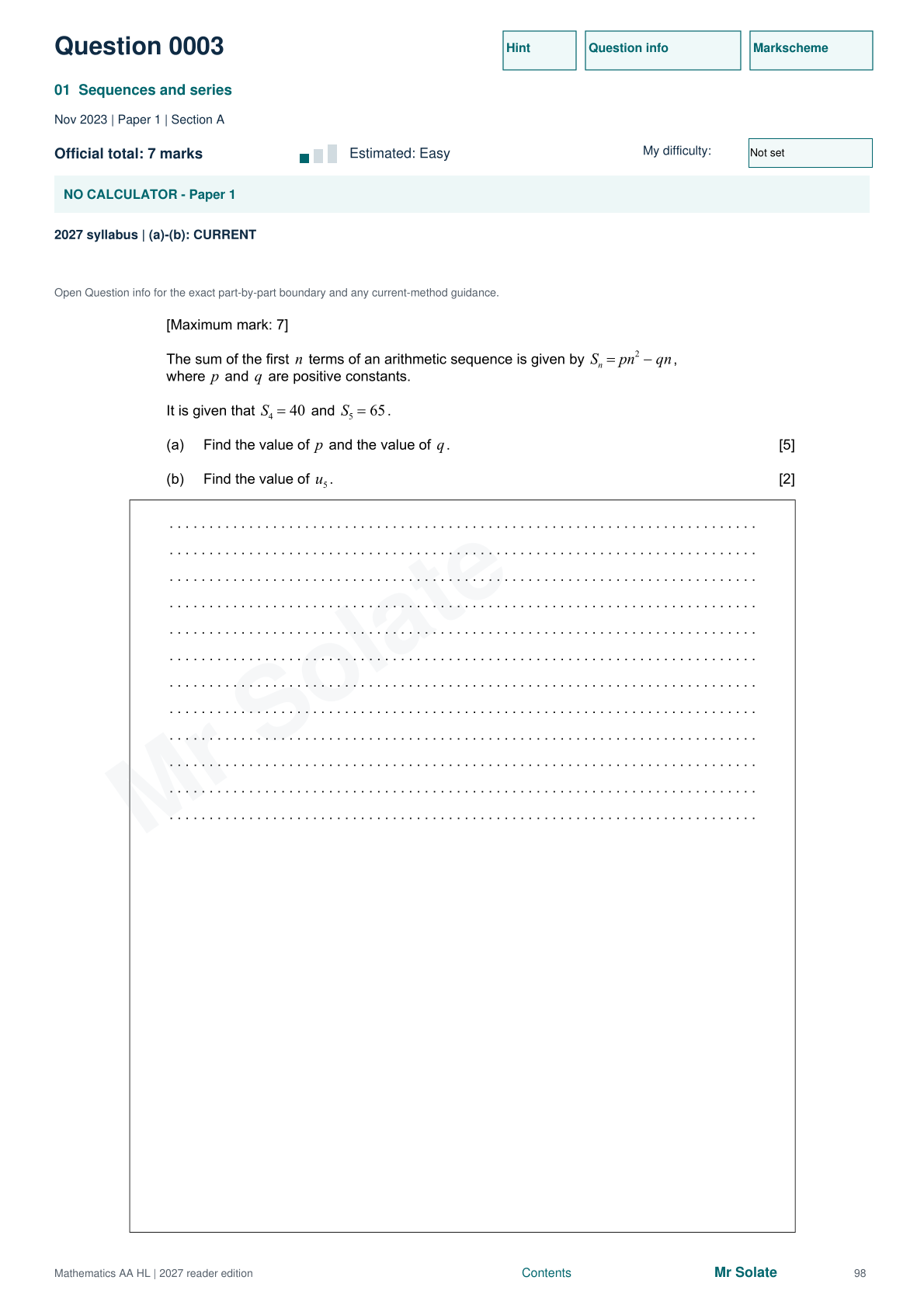 Original Mathematics question 3, page 98