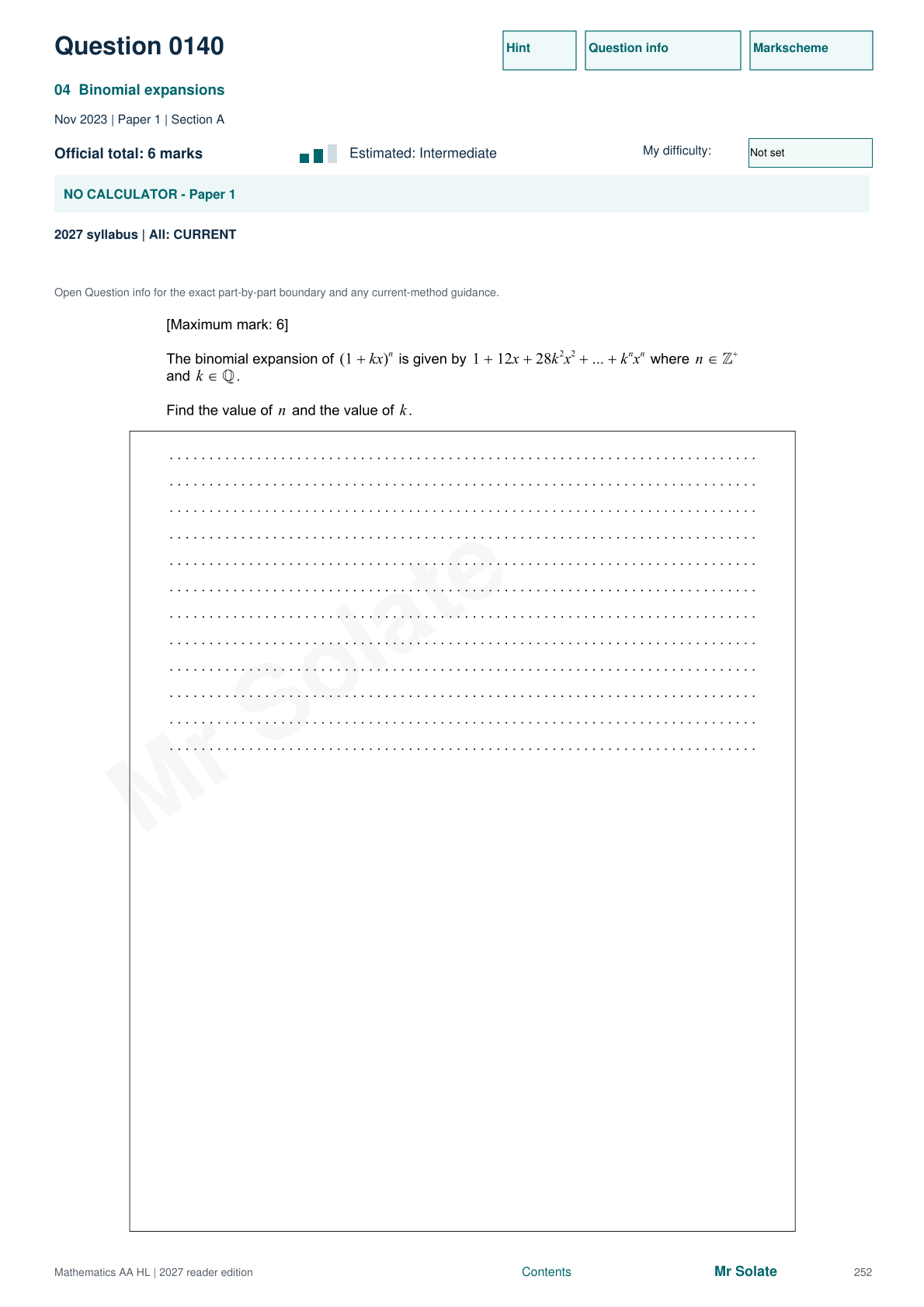 Original Mathematics question 140, page 252