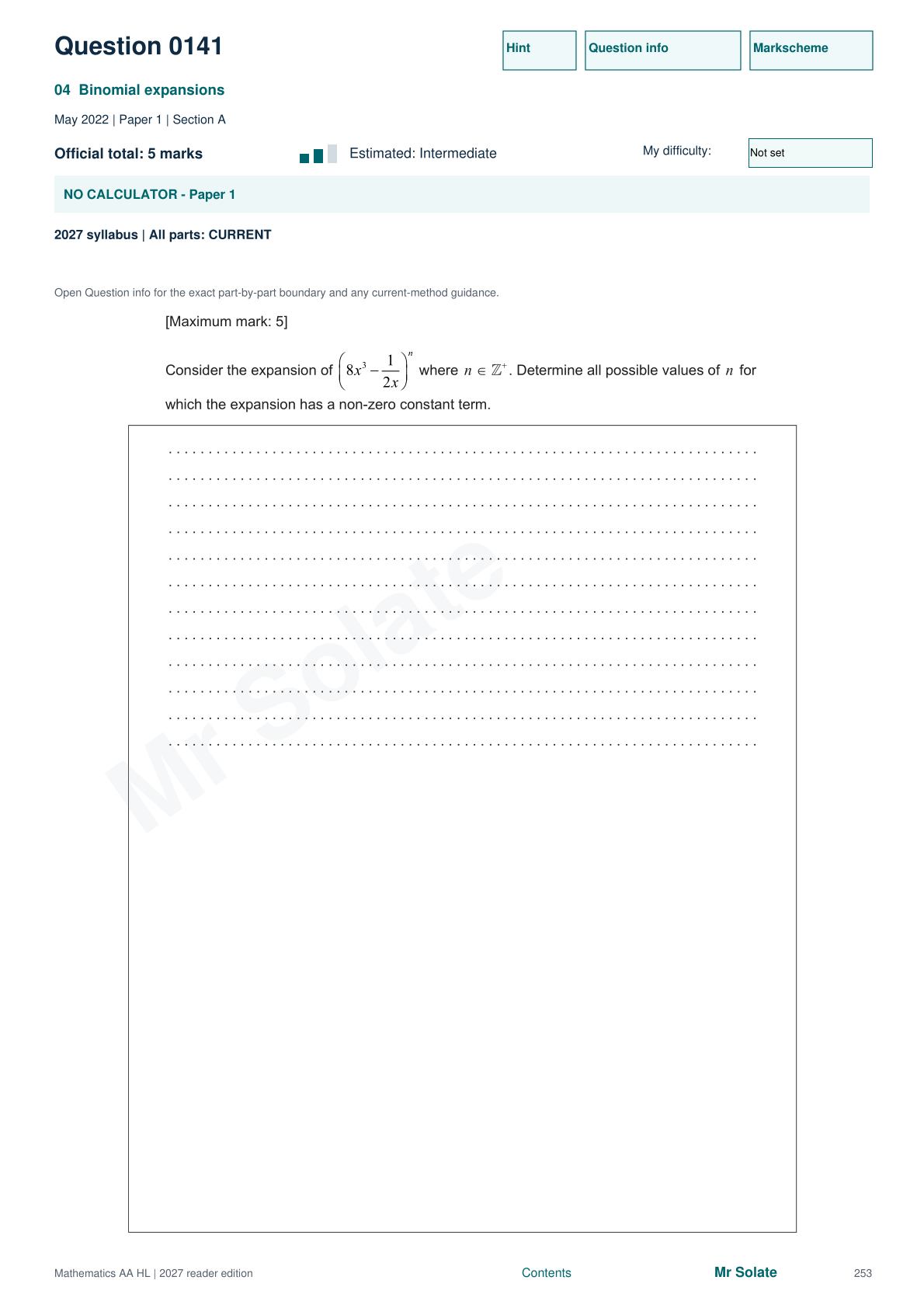Original Mathematics question 141, page 253
