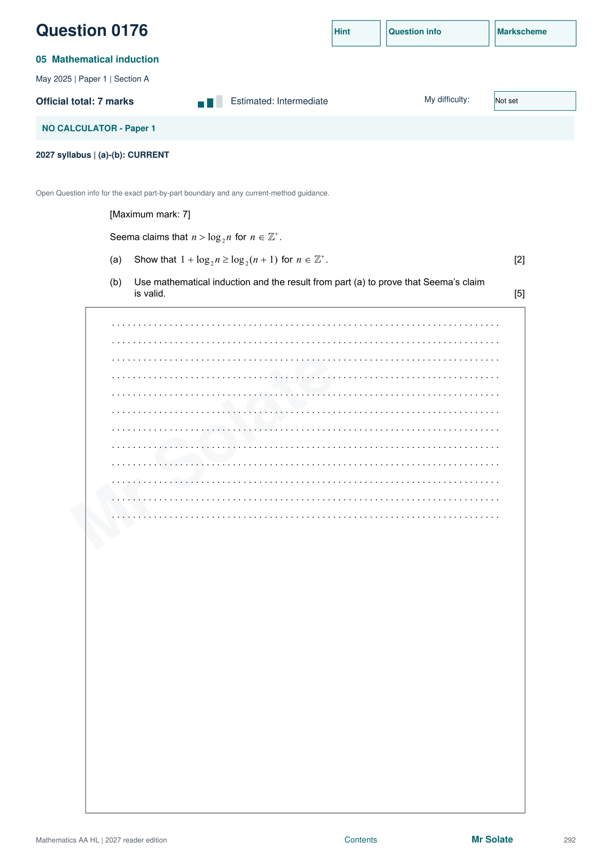 Original Mathematics question 176, page 292