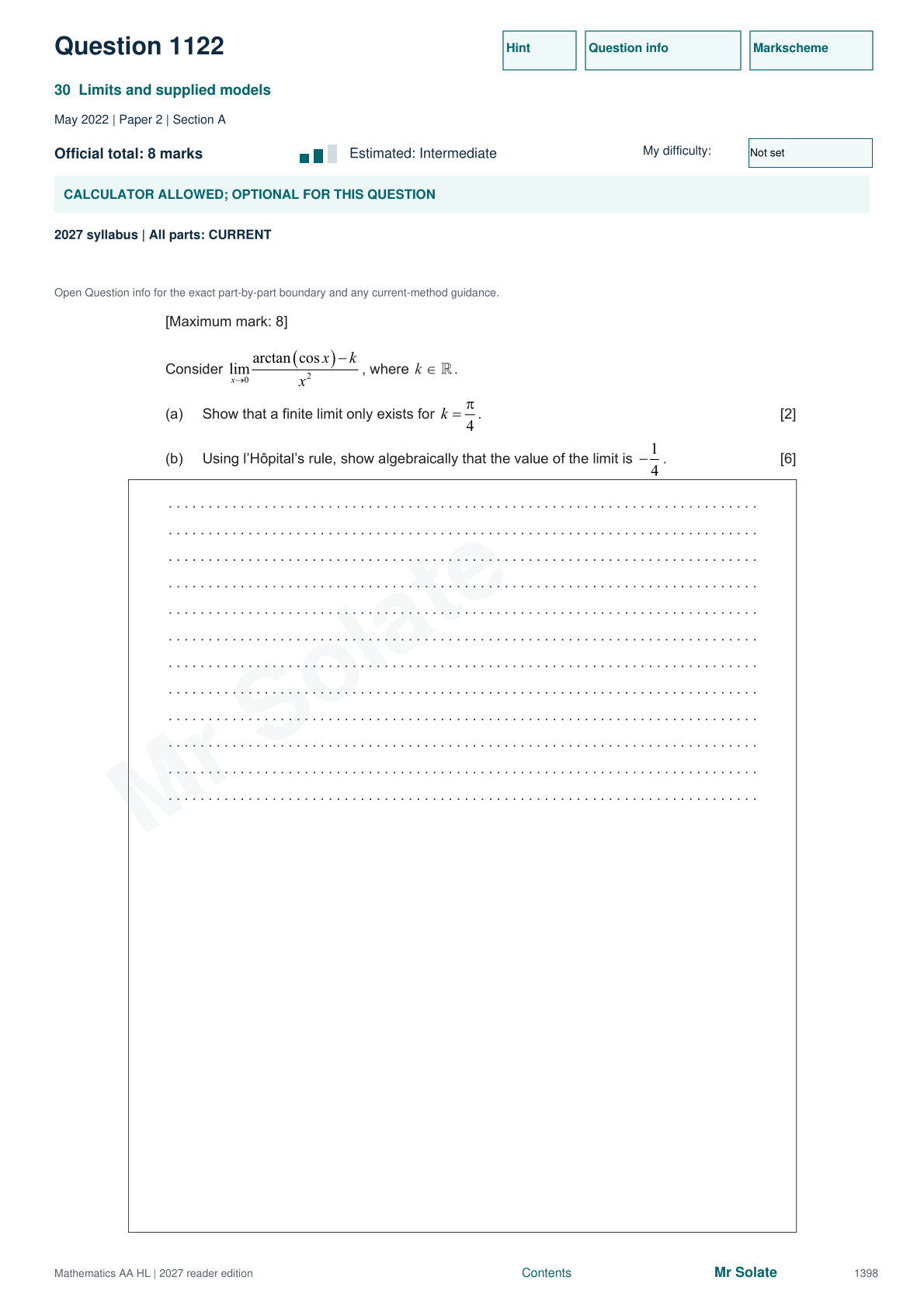 Original Mathematics question 1122, page 1398