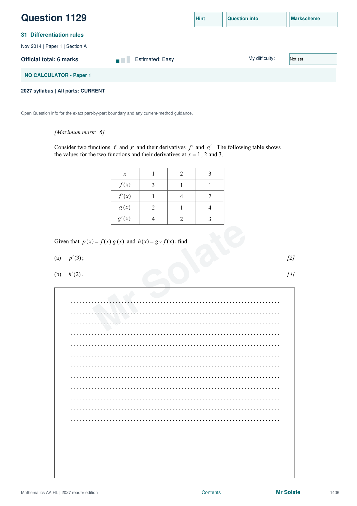 Original Mathematics question 1129, page 1406