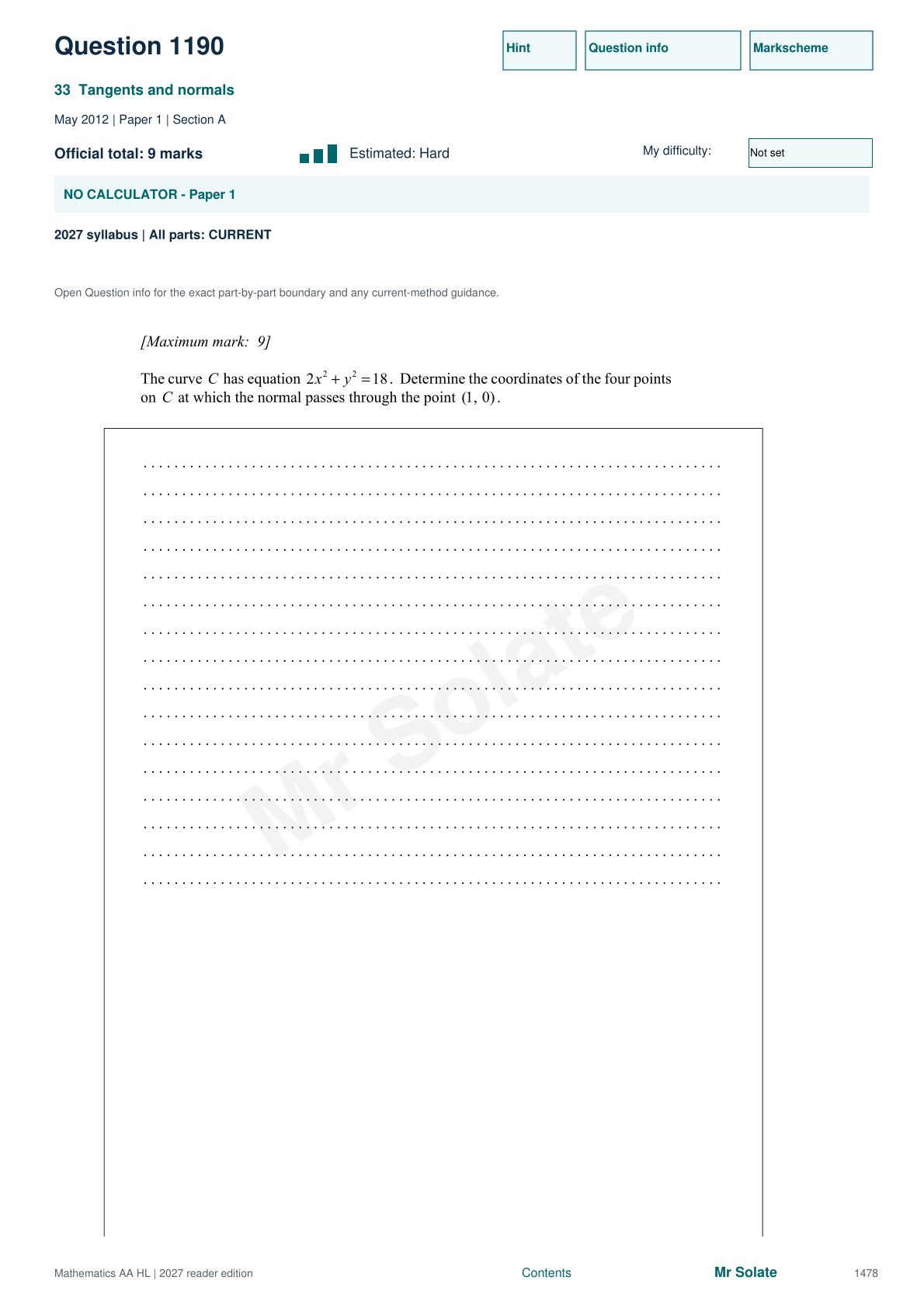 Original Mathematics question 1190, page 1478