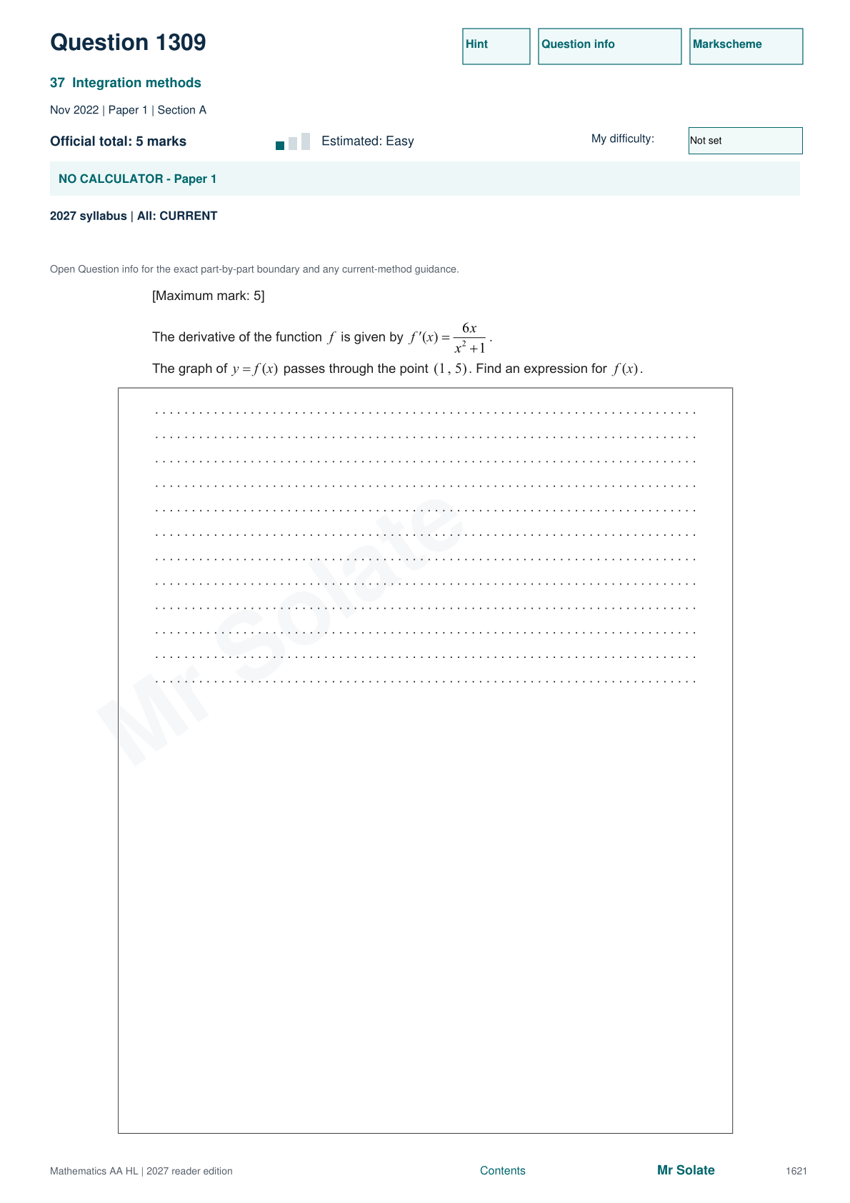 Original Mathematics question 1309, page 1621