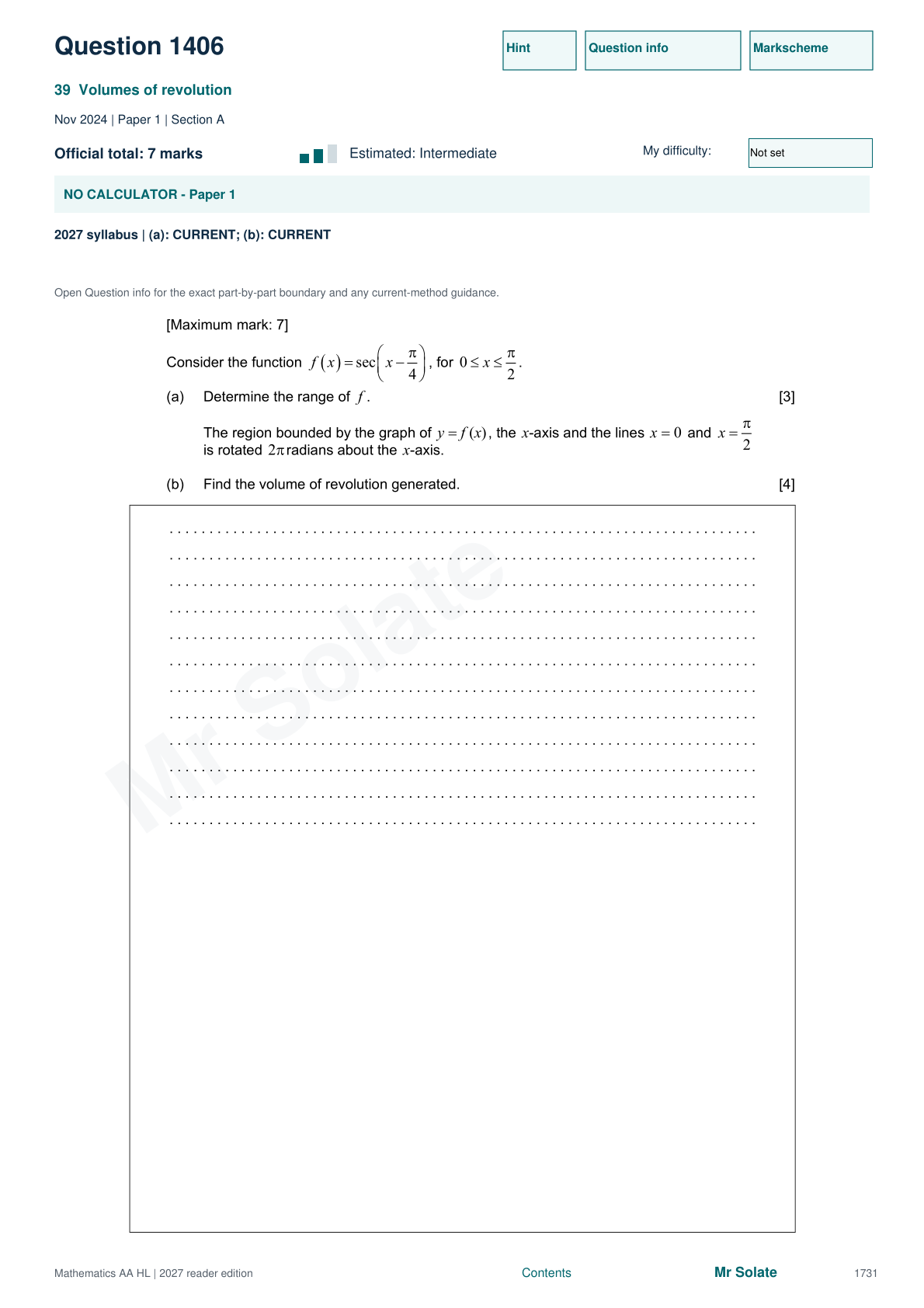 Original Mathematics question 1406, page 1731