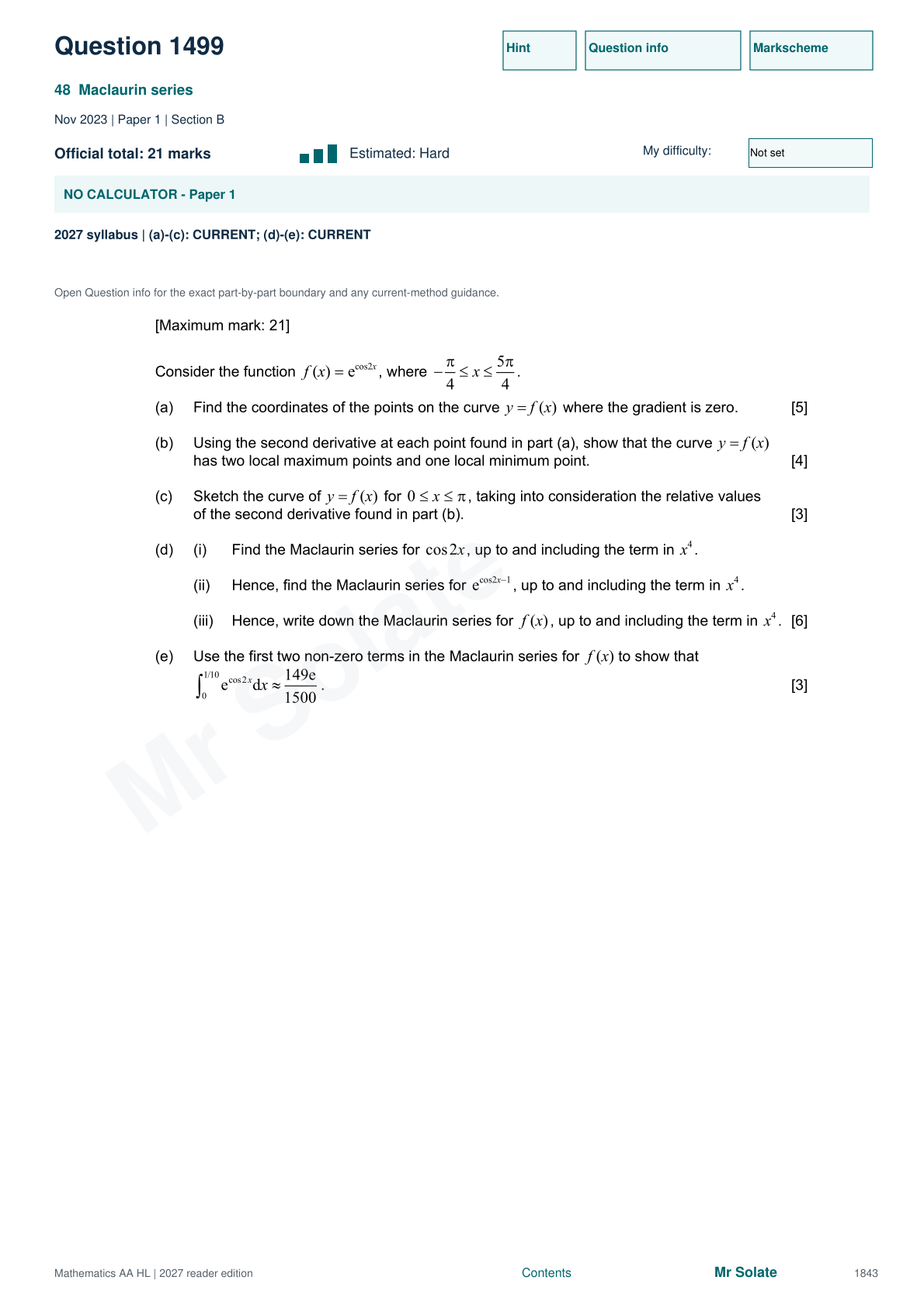 Original Mathematics question 1499, page 1843