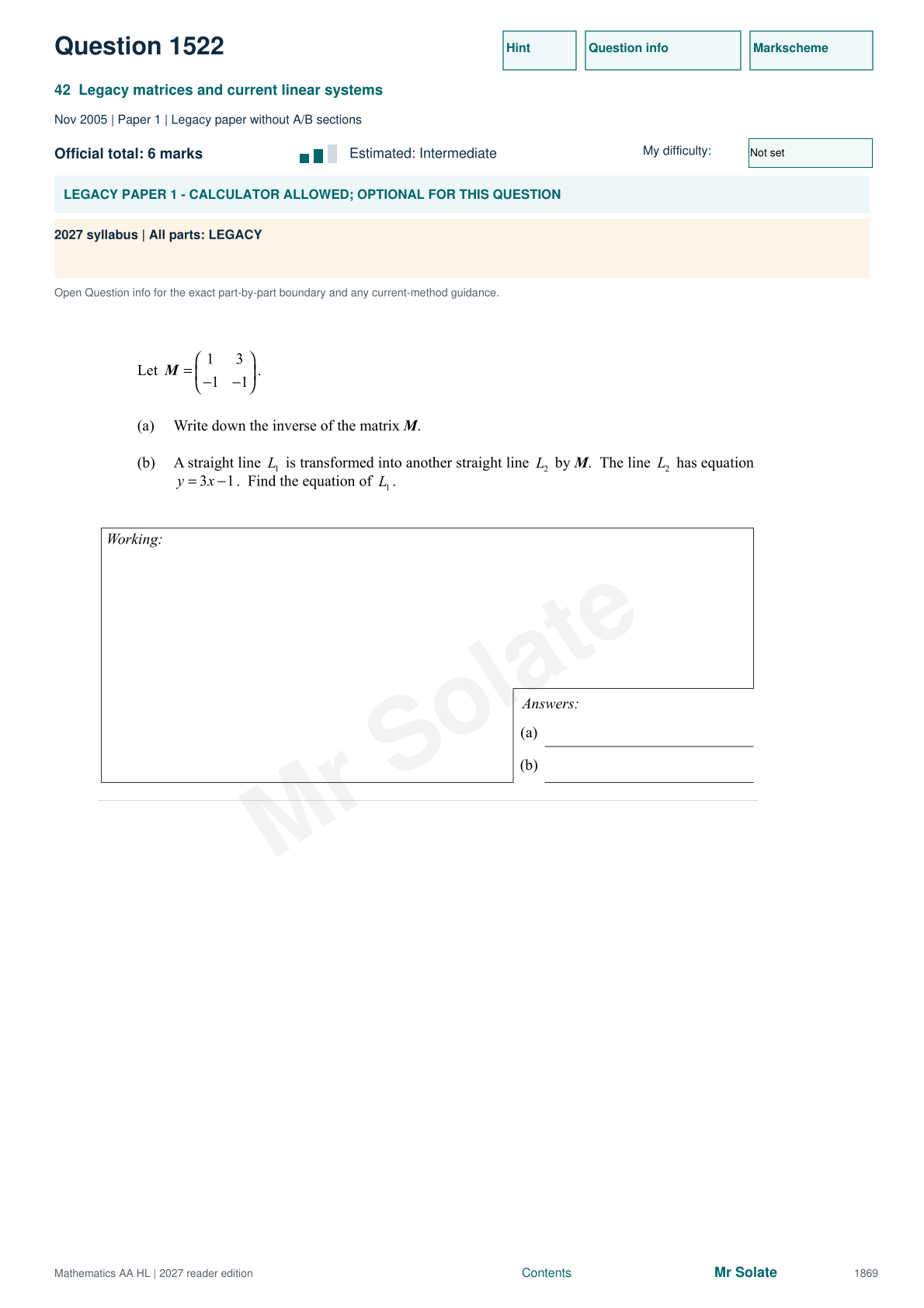 Original Mathematics question 1522, page 1869