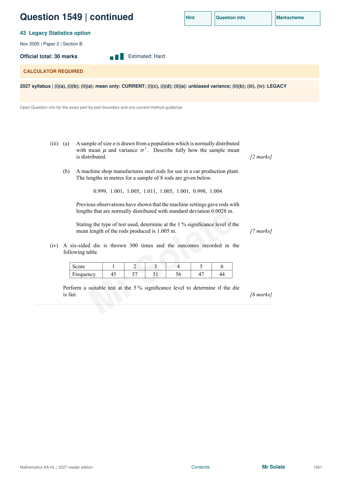 Original Mathematics question 1549, page 1901