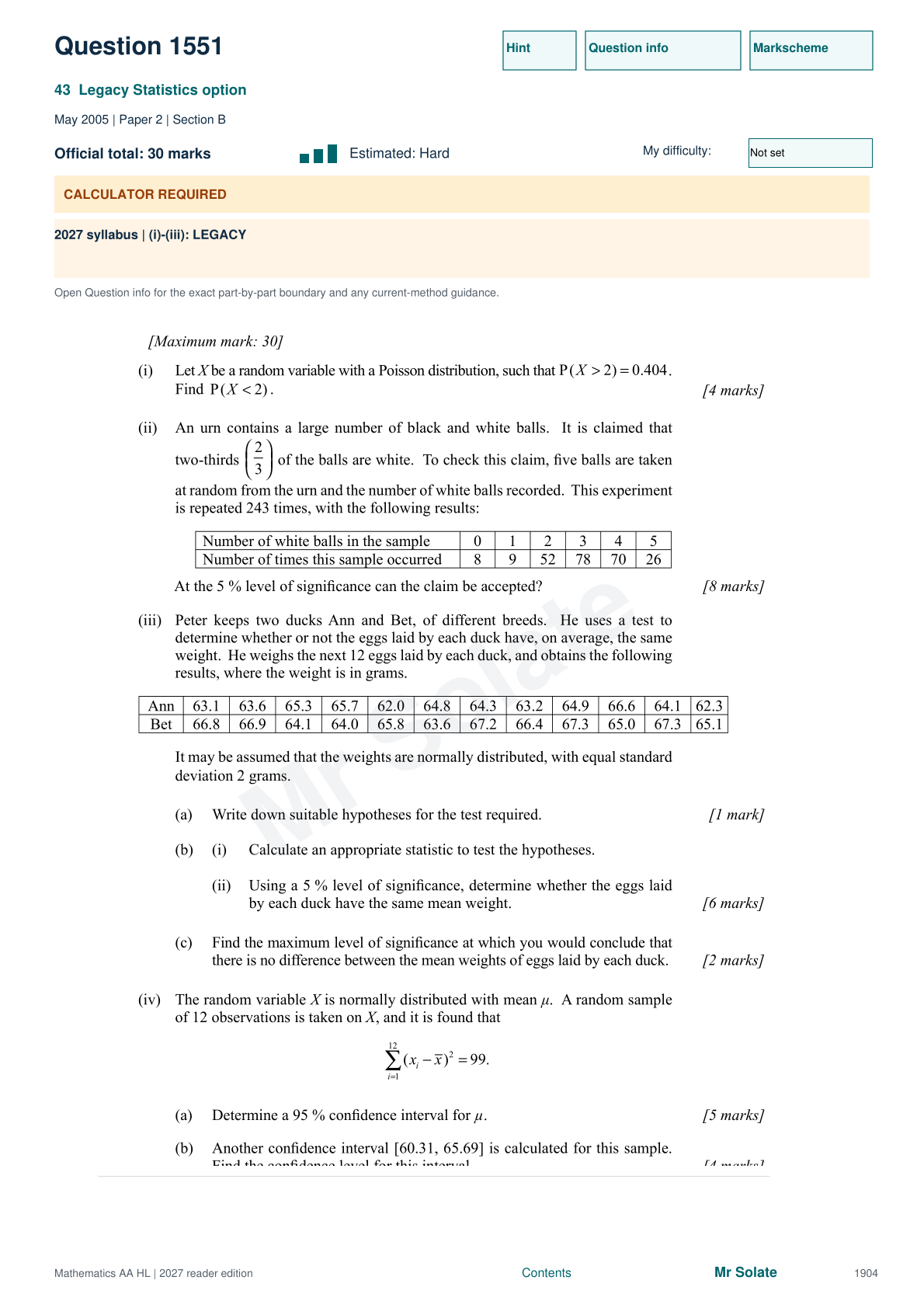 Original Mathematics question 1551, page 1904