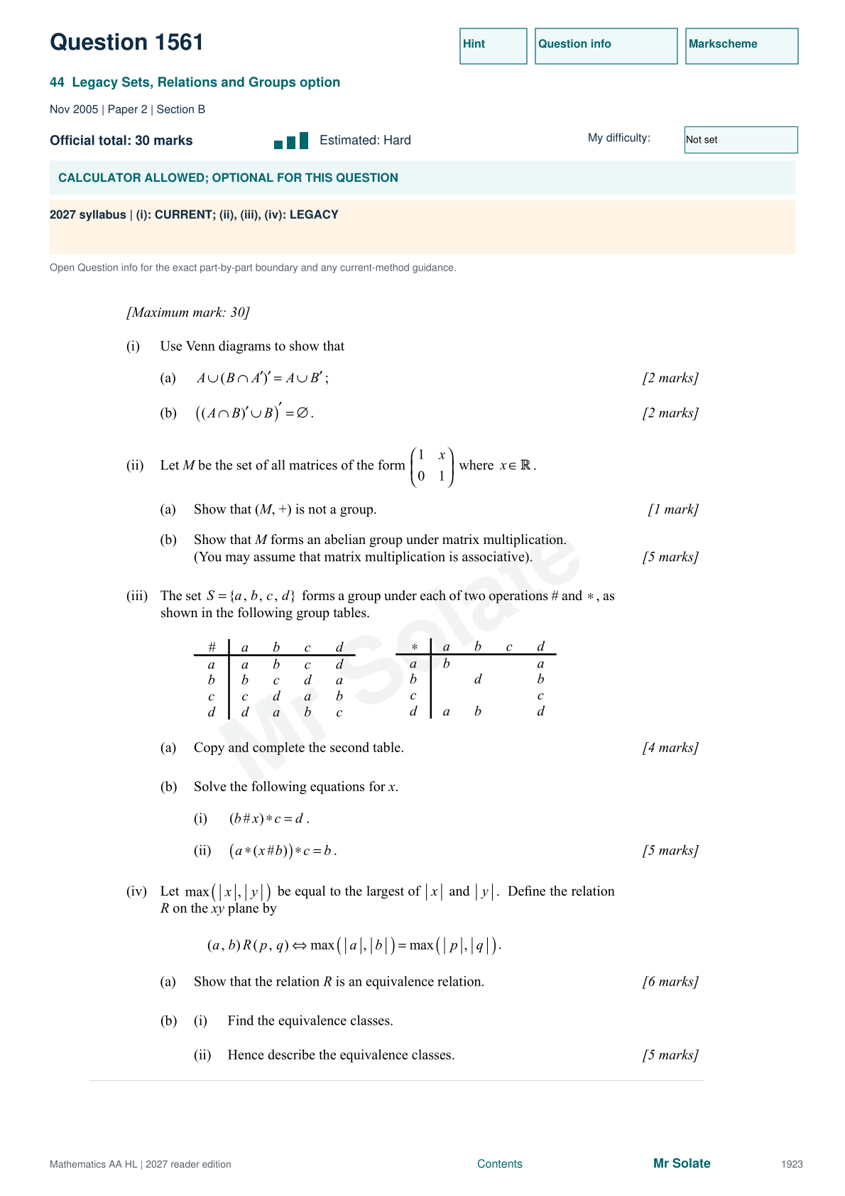 Original Mathematics question 1561, page 1923