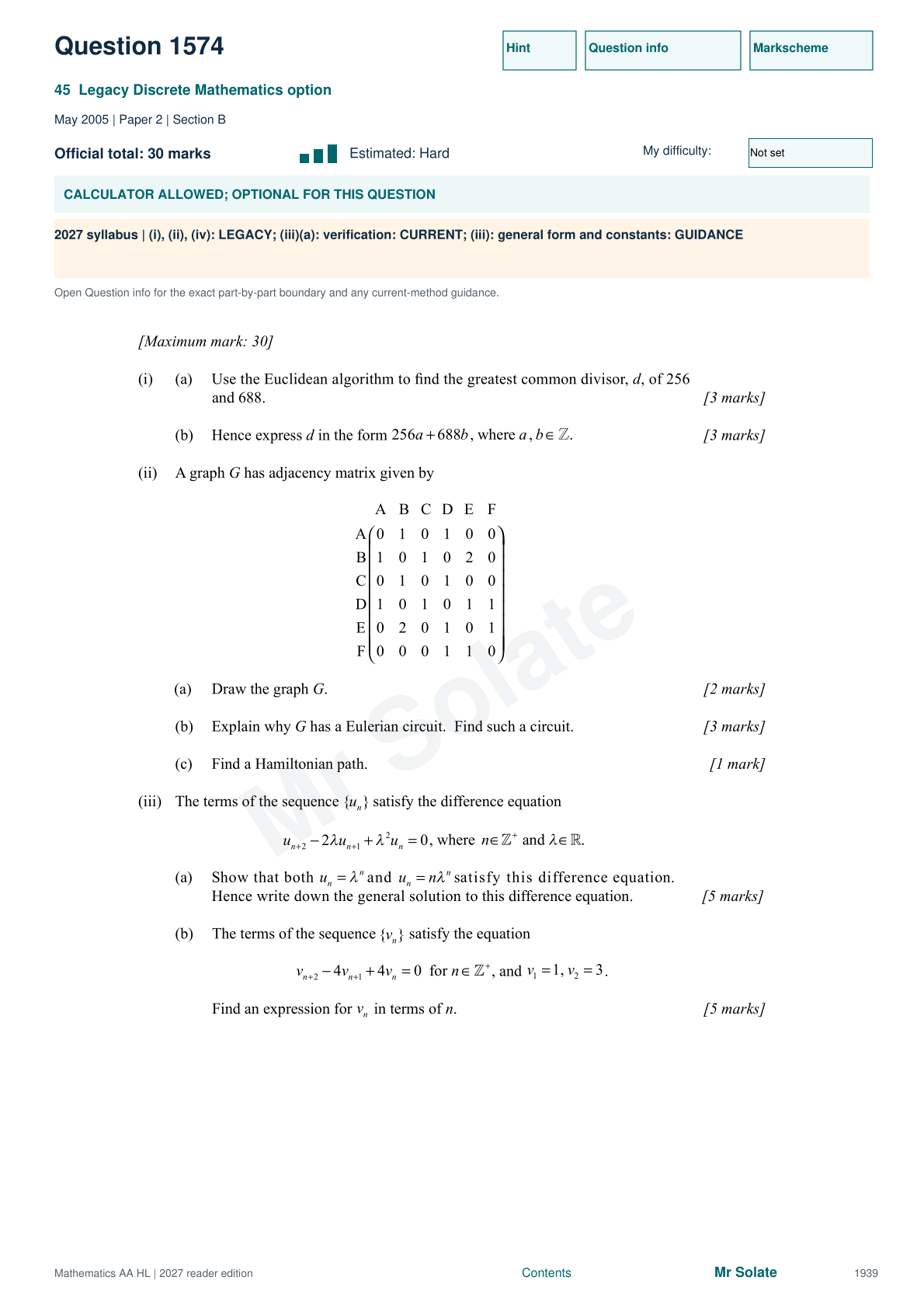 Original Mathematics question 1574, page 1939