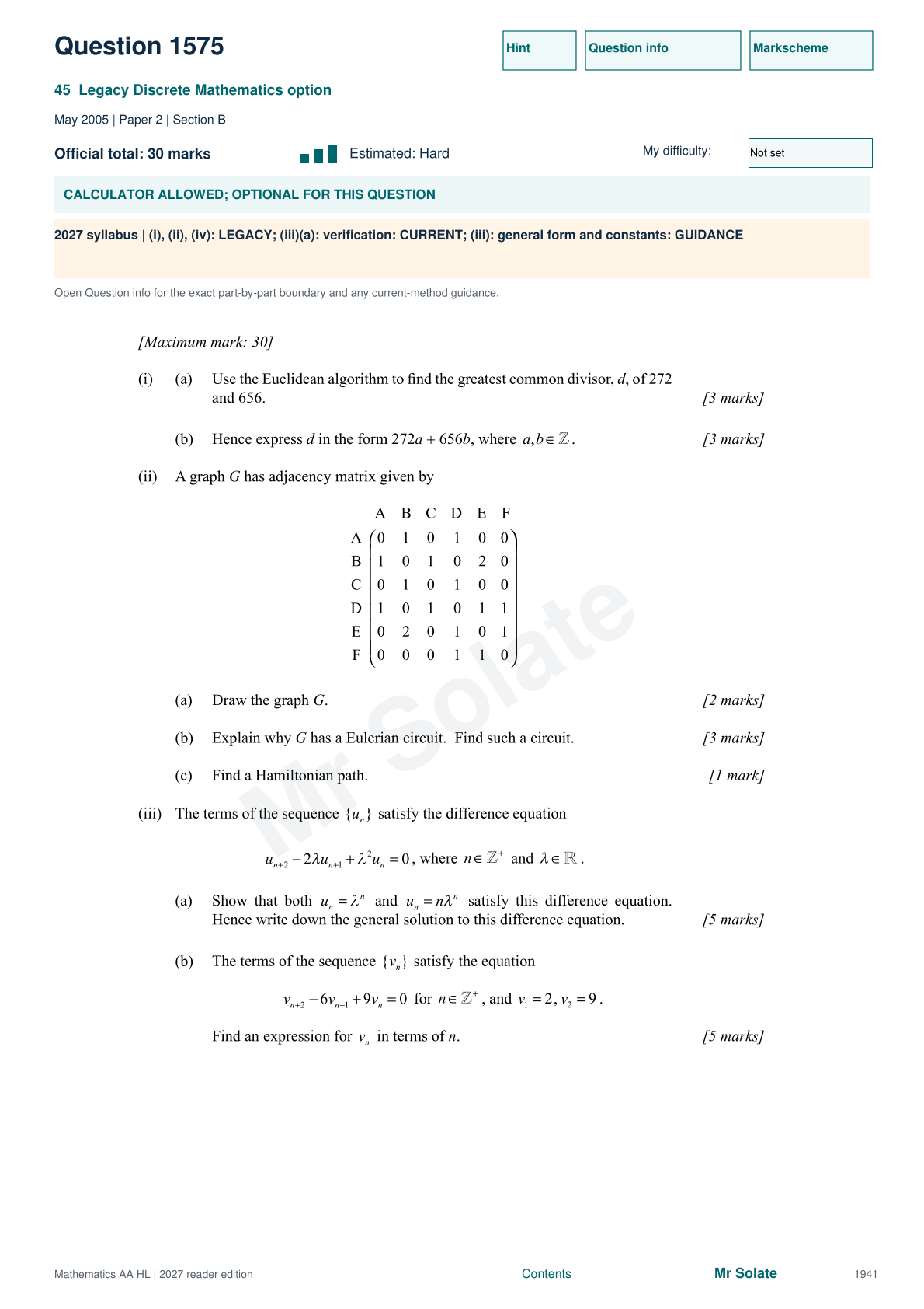 Original Mathematics question 1575, page 1941