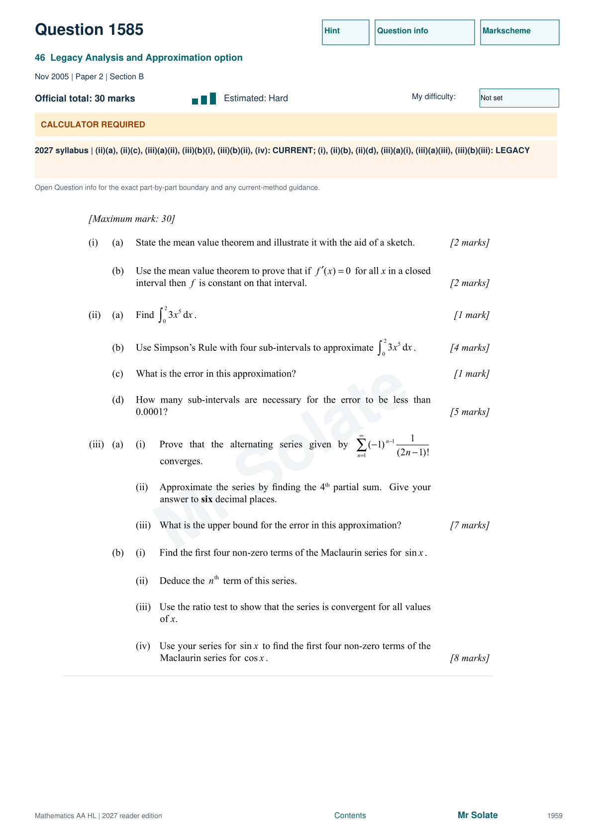 Original Mathematics question 1585, page 1959