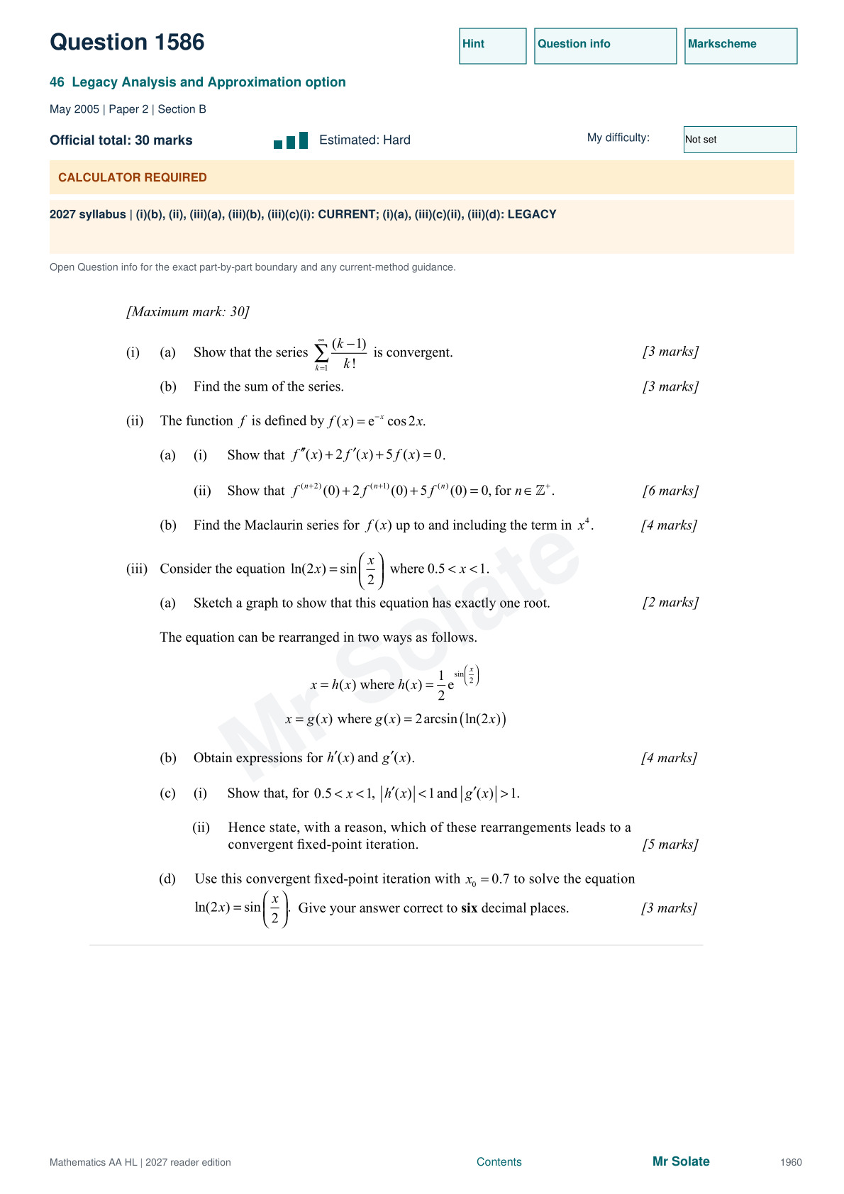 Original Mathematics question 1586, page 1960