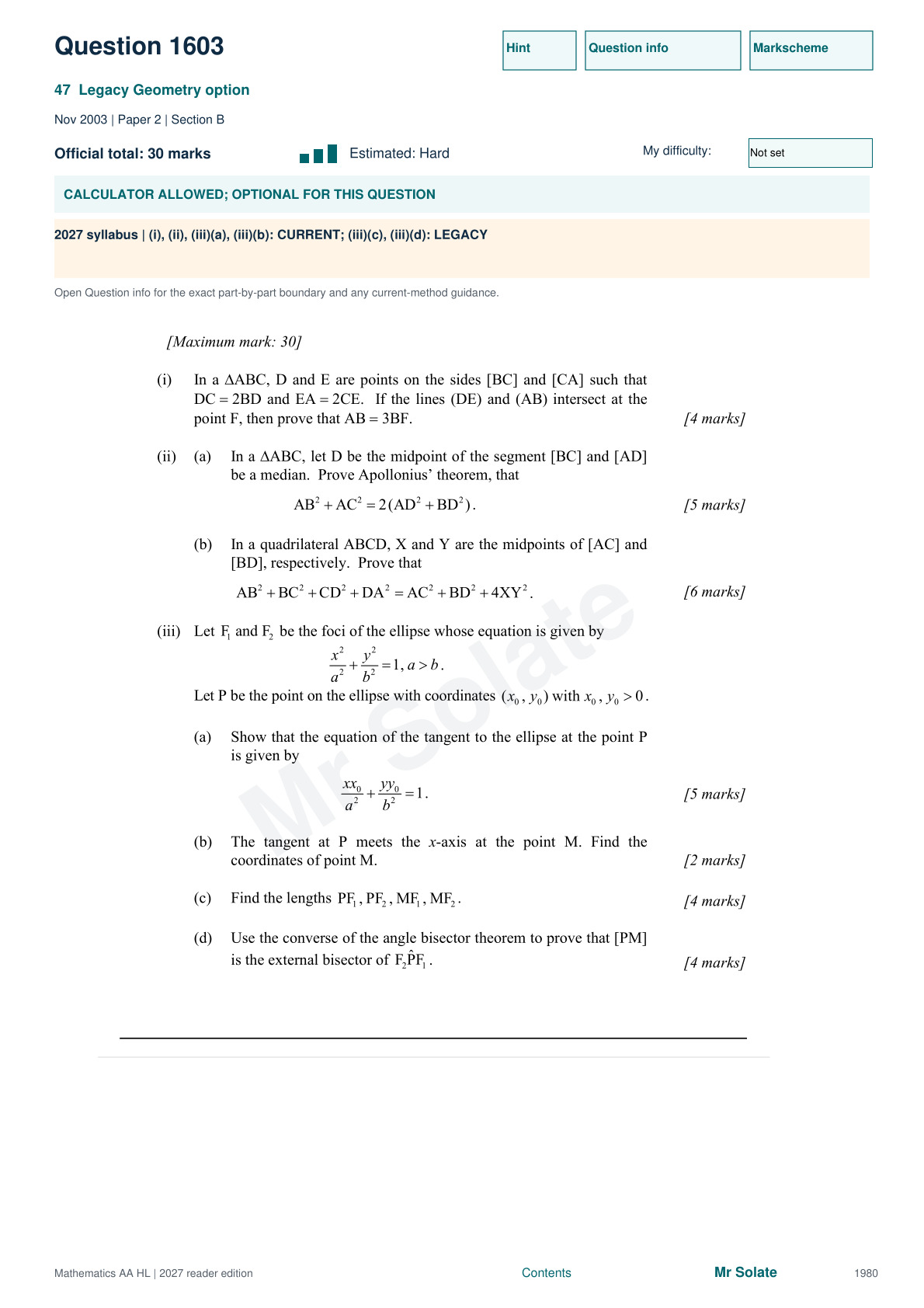 Original Mathematics question 1603, page 1980