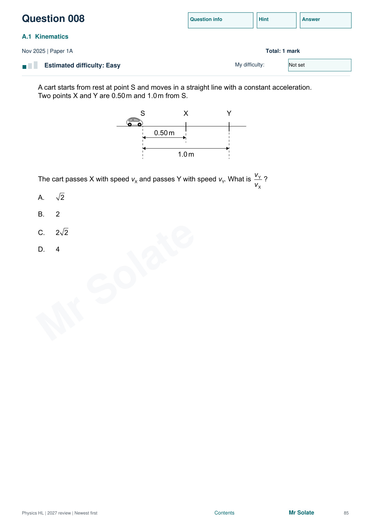 Original Physics question 8, page 85